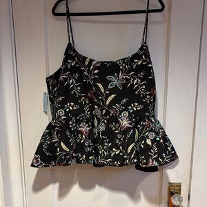 Anthropologie Floral black embroidered Peplum Top